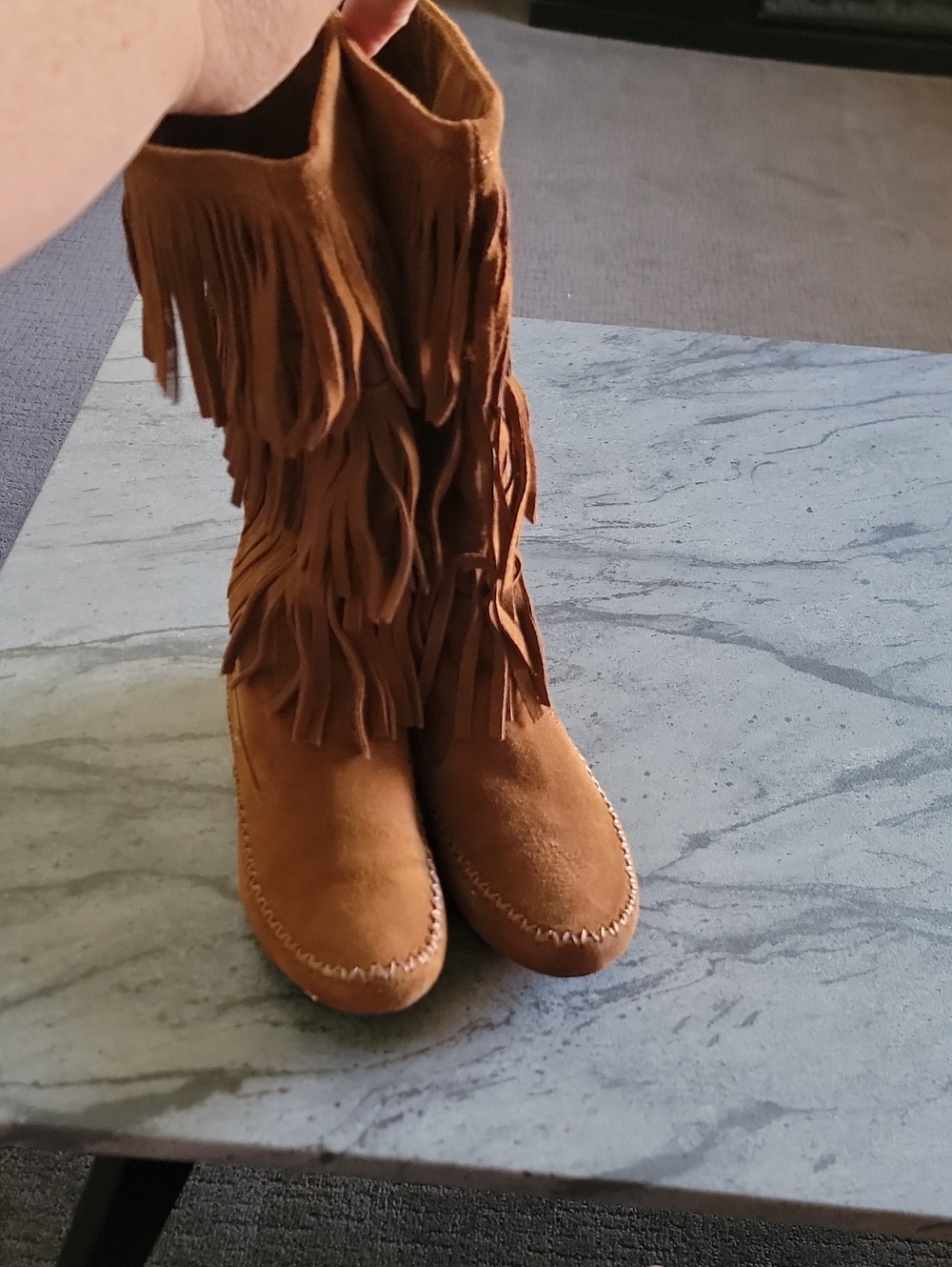 LAUREN CONRAD Fringed Moccasin Suede Boots Brown Size 8.5M - Picture 2 of 12